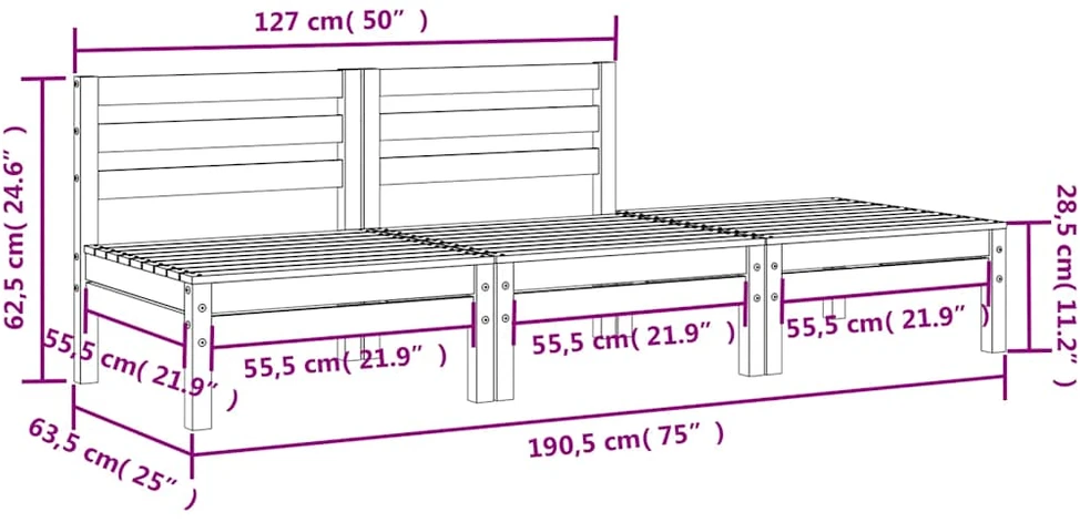 Trivietė sodo sofa, pušies medienos masyvas