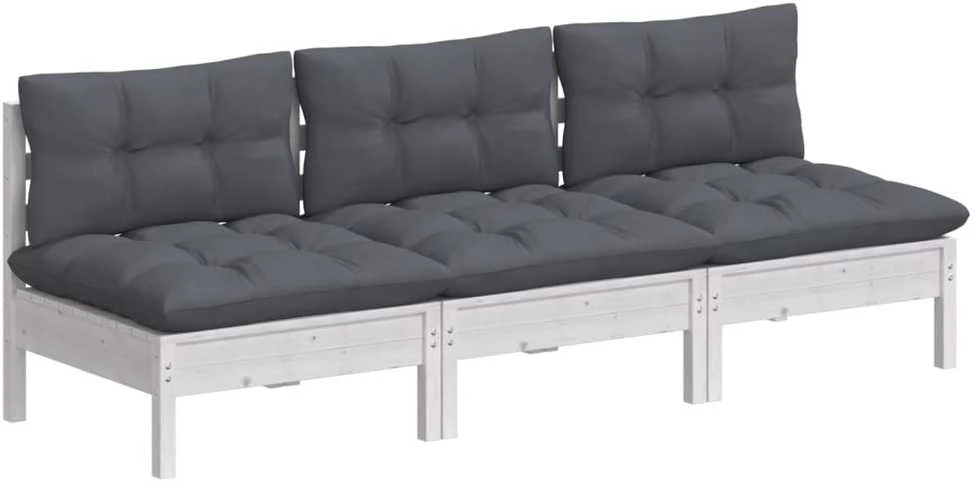 Trivietė sodo sofa su antracito pagalvėlėmis, pušies masyvas
