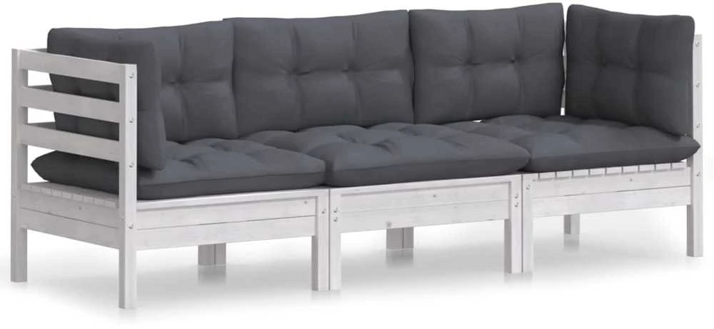 Trivietė sodo sofa su antracito pagalvėlėmis, pušies masyvas