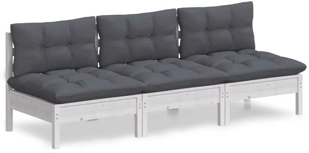 Trivietė sodo sofa su antracito pagalvėlėmis, pušies masyvas