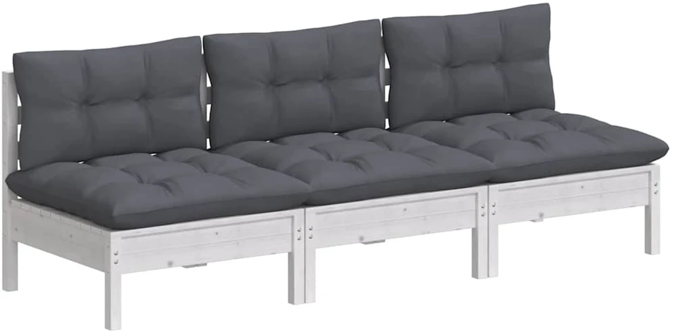 Trivietė sodo sofa su antracito pagalvėlėmis, pušies masyvas