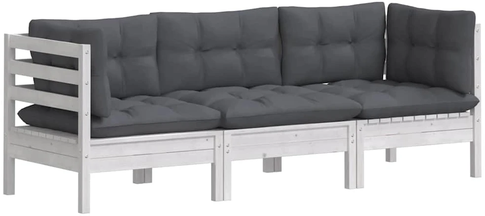 Trivietė sodo sofa su antracito pagalvėlėmis, pušies masyvas
