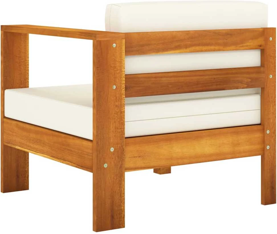 Trivietė sodo sofa su kreminėmis pagalvėmis, akacijos masyvas