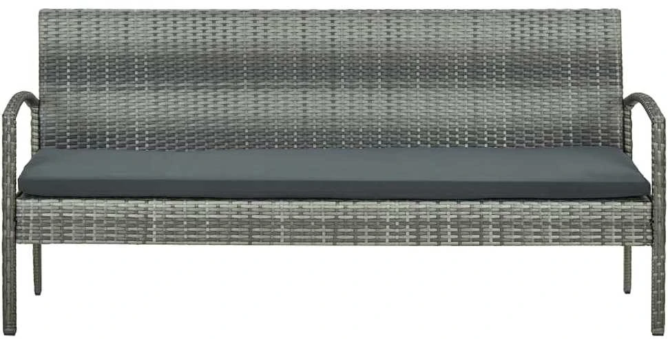 Trivietė sodo sofa su pagalvėle, pilkos spalvos, poliratanas