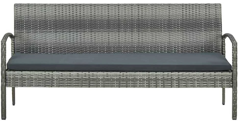 Trivietė sodo sofa su pagalvėle, pilkos spalvos, poliratanas