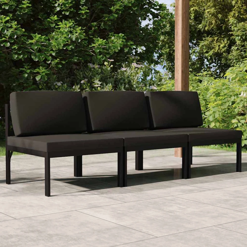 Lauko baldų komplektas Trivietė sodo sofa su pagalvėlėmis, antracito, aliuminis