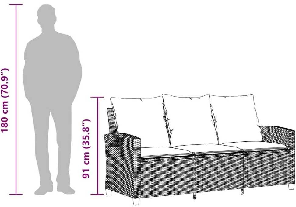 Trivietė sodo sofa su pagalvėlėmis ir staliuku, pilkos spalvos