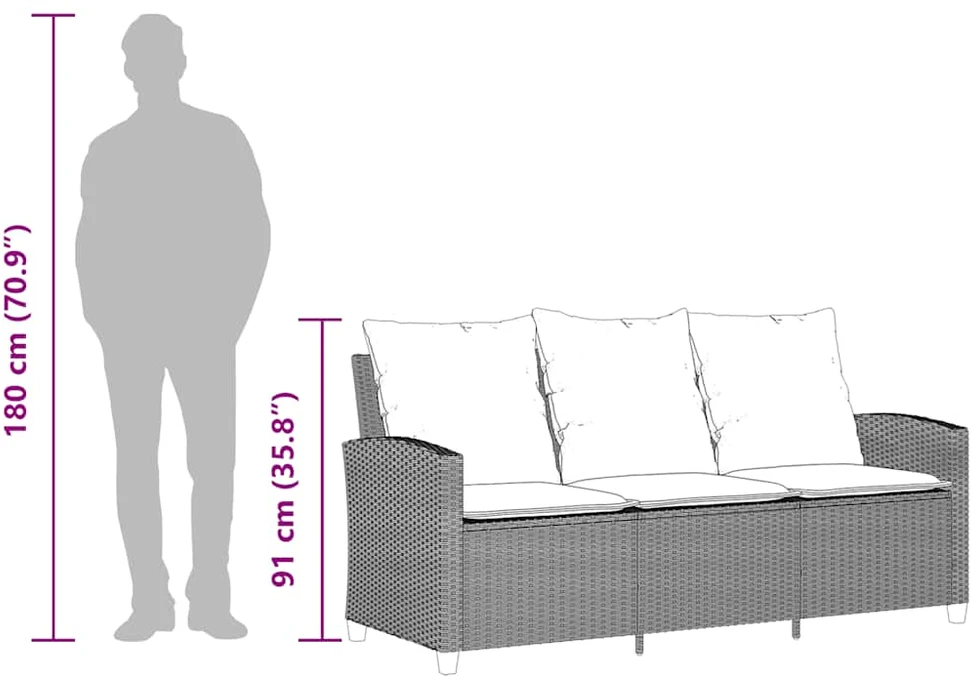 Trivietė sodo sofa su pagalvėlėmis ir staliuku, šviesiai pilka
