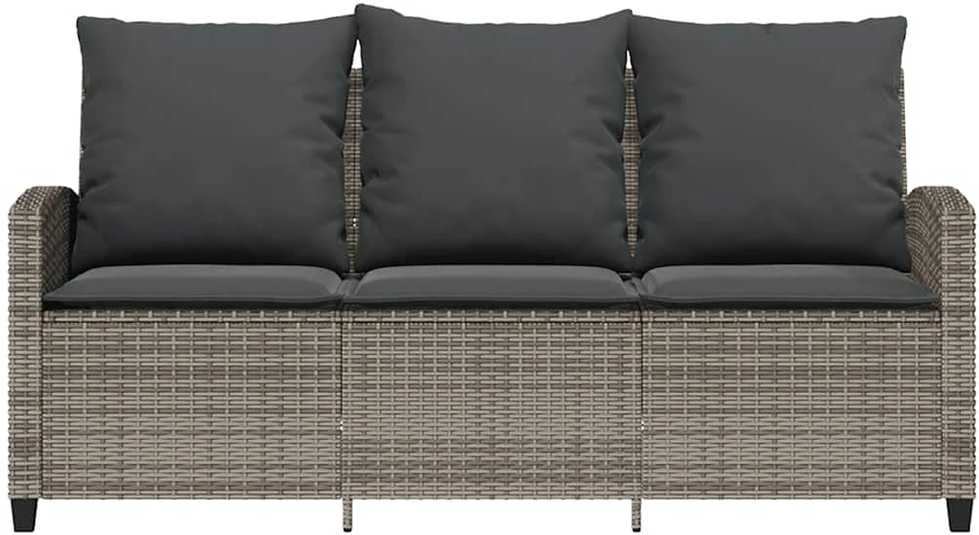 Trivietė sodo sofa su pagalvėlėmis ir staliuku, pilkos spalvos