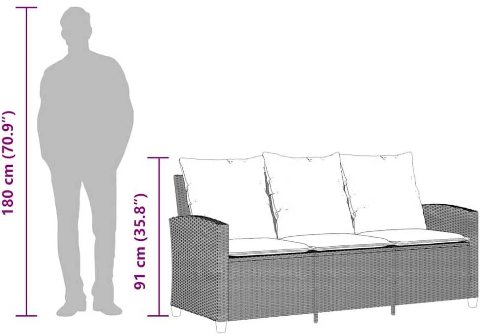 Trivietė sodo sofa su pagalvėlėmis ir staliuku, šviesiai pilka