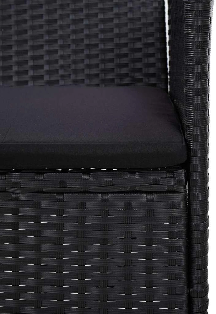 Trivietė sodo sofa su pagalvėlėmis, juodos spalvos, poliratanas
