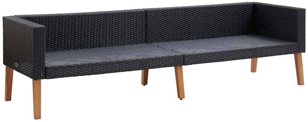 Trivietė sodo sofa su pagalvėlėmis, juodos spalvos, poliratanas