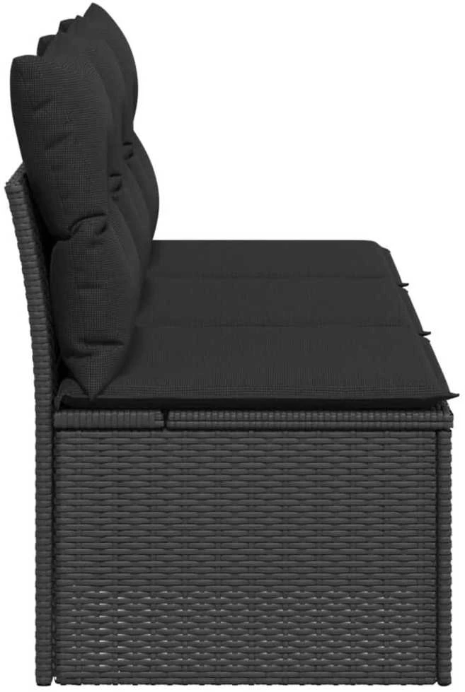 Trivietė sodo sofa su pagalvėlėmis, juodos spalvos, poliratanas
