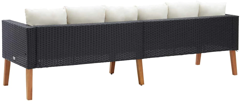 Trivietė sodo sofa su pagalvėlėmis, juodos spalvos, poliratanas