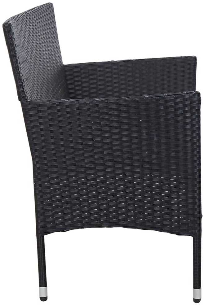 Trivietė sodo sofa su pagalvėlėmis, juodos spalvos, poliratanas