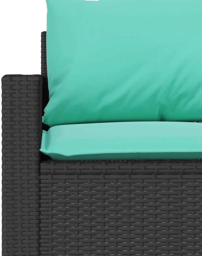 Trivietė sodo sofa su pagalvėlėmis, juodos spalvos, poliratanas
