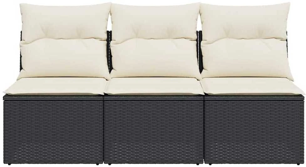 Trivietė sodo sofa su pagalvėlėmis, juodos spalvos, poliratanas