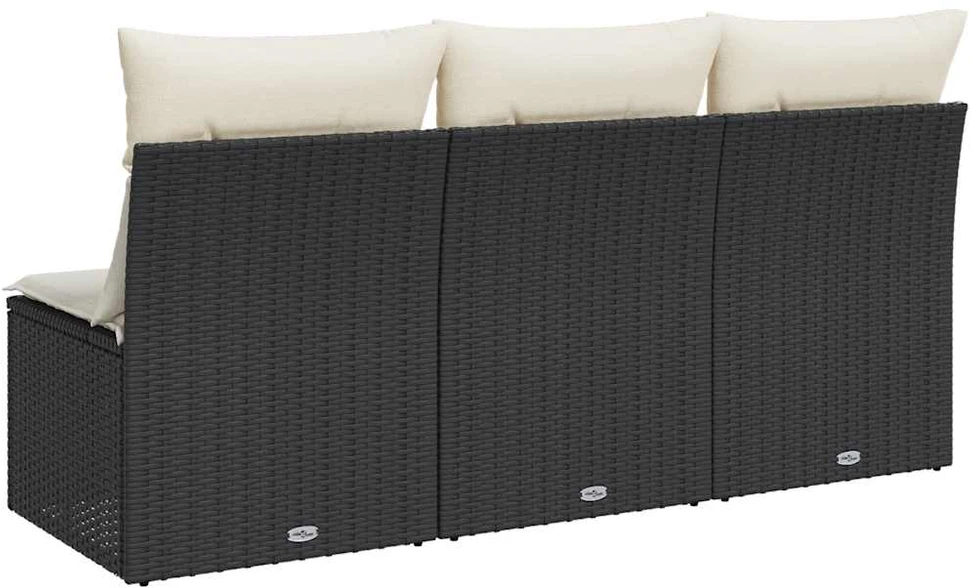 Trivietė sodo sofa su pagalvėlėmis, juodos spalvos, poliratanas