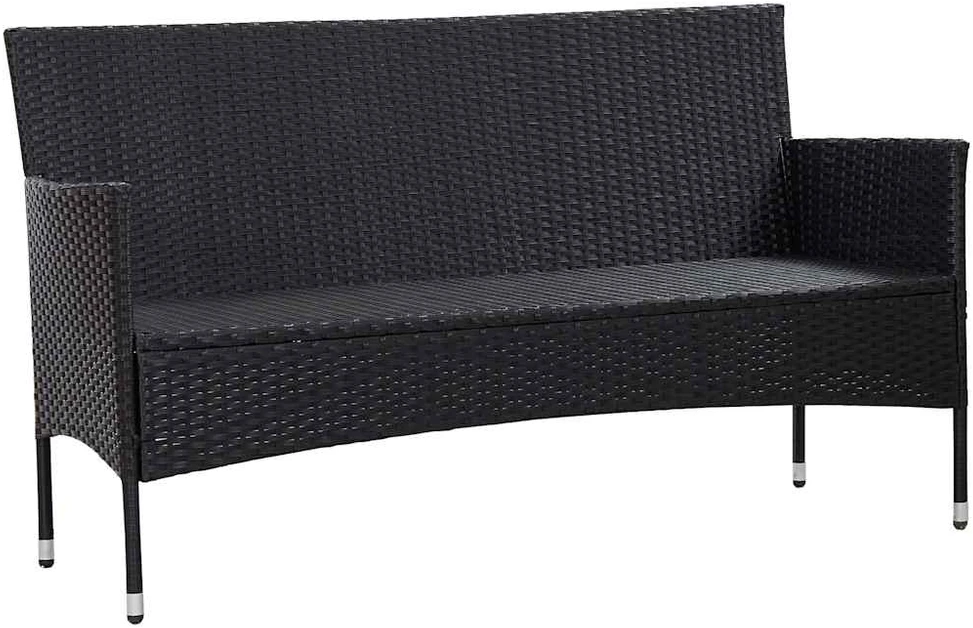Trivietė sodo sofa su pagalvėlėmis, juodos spalvos, poliratanas