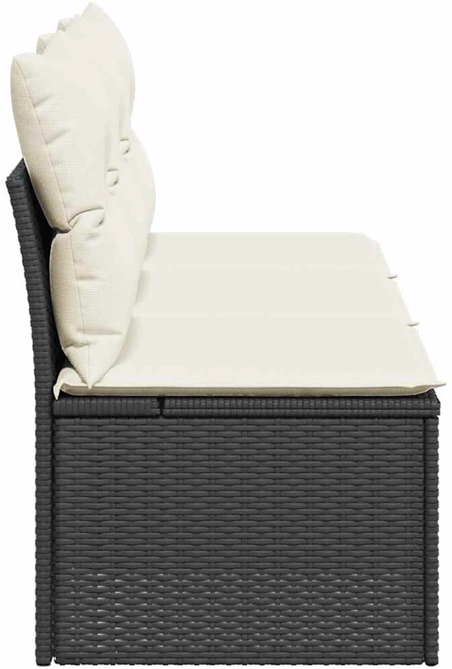 Trivietė sodo sofa su pagalvėlėmis, juodos spalvos, poliratanas