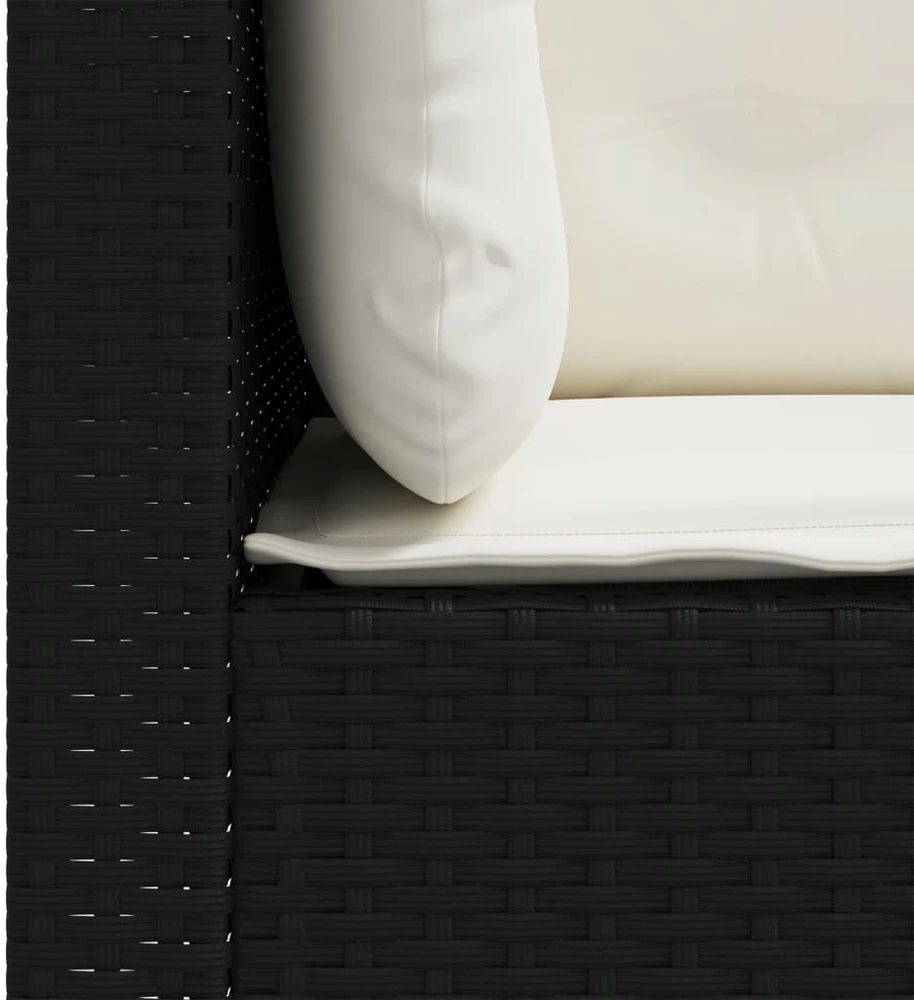 Trivietė sodo sofa su pagalvėlėmis, juodos spalvos, poliratanas