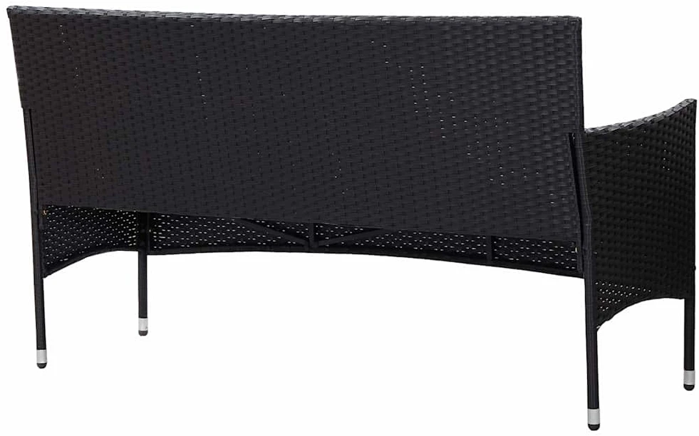 Trivietė sodo sofa su pagalvėlėmis, juodos spalvos, poliratanas
