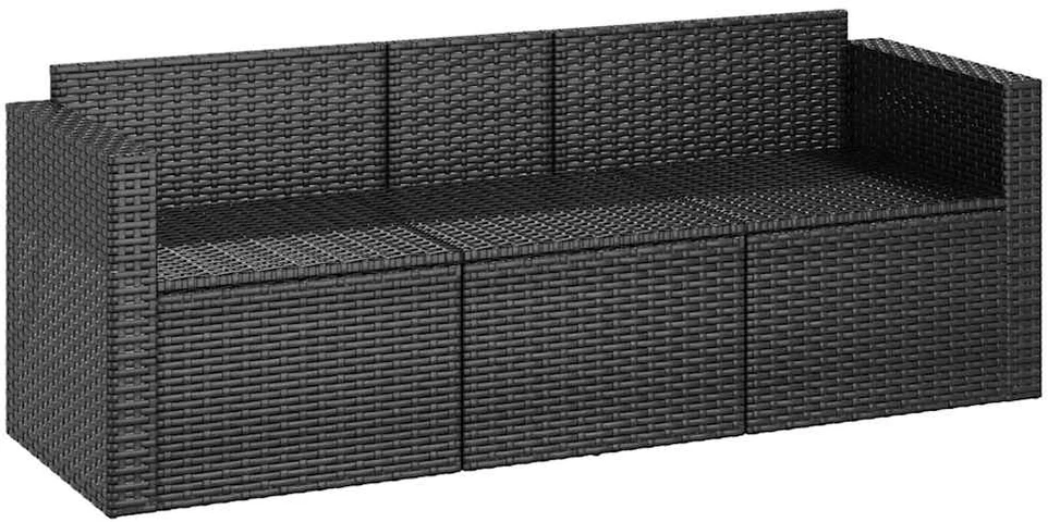 Trivietė sodo sofa su pagalvėlėmis, juodos spalvos, poliratanas