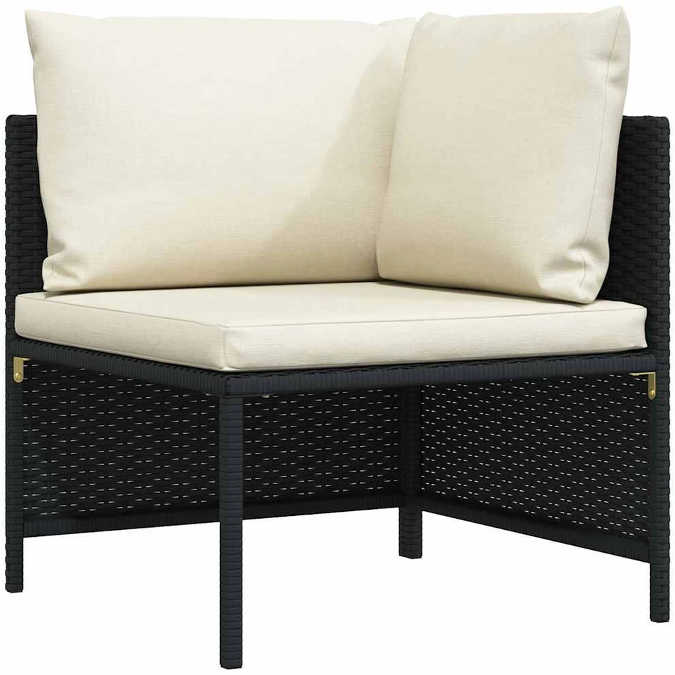 Trivietė sodo sofa su pagalvėlėmis, juodos spalvos, poliratanas