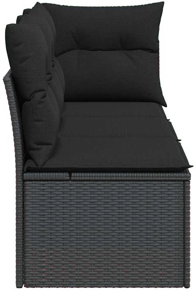 Trivietė sodo sofa su pagalvėlėmis, juodos spalvos, poliratanas