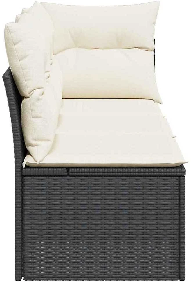 Trivietė sodo sofa su pagalvėlėmis, juodos spalvos, poliratanas