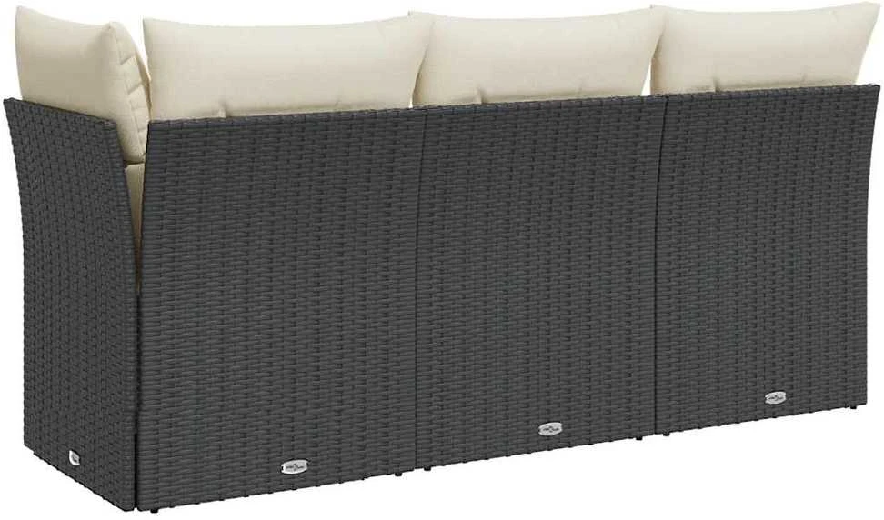 Trivietė sodo sofa su pagalvėlėmis, juodos spalvos, poliratanas