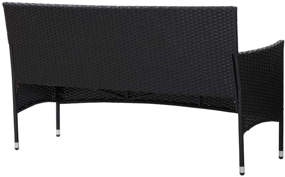 Trivietė sodo sofa su pagalvėlėmis, juodos spalvos, poliratanas