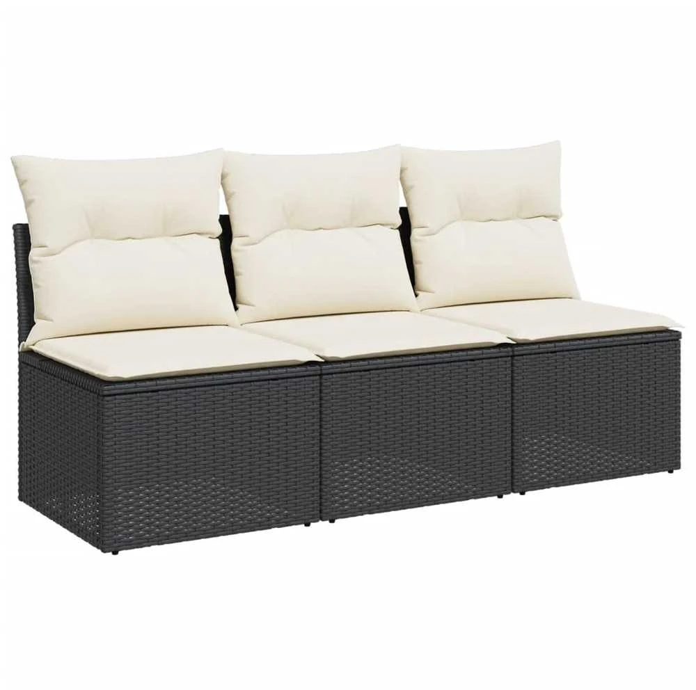 Trivietė sodo sofa su pagalvėlėmis, juodos spalvos, poliratanas