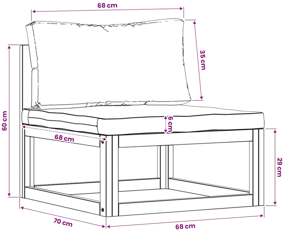 Trivietė sodo sofa su pagalvėlėmis, kreminė, akacijos masyvas