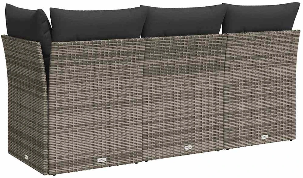 Trivietė sodo sofa su pagalvėlėmis, pilkos spalvos, poliratanas