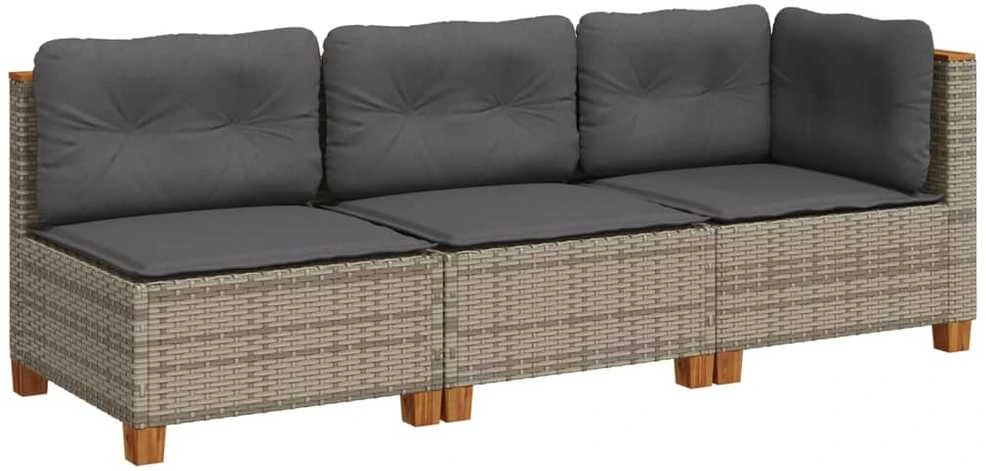 Trivietė sodo sofa su pagalvėlėmis, pilkos spalvos, poliratanas