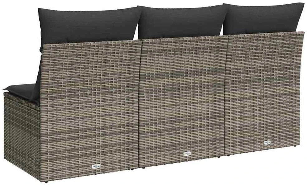 Trivietė sodo sofa su pagalvėlėmis, pilkos spalvos, poliratanas