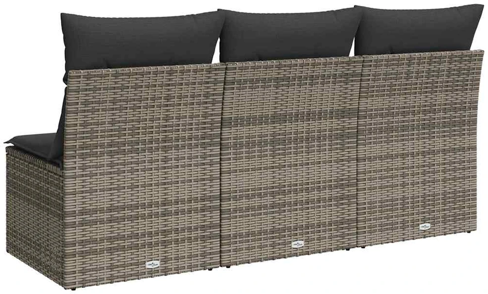 Trivietė sodo sofa su pagalvėlėmis, pilkos spalvos, poliratanas
