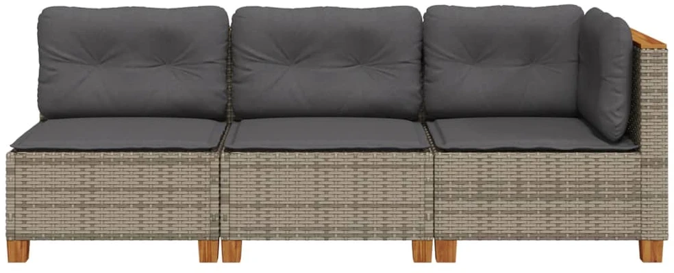 Trivietė sodo sofa su pagalvėlėmis, pilkos spalvos, poliratanas