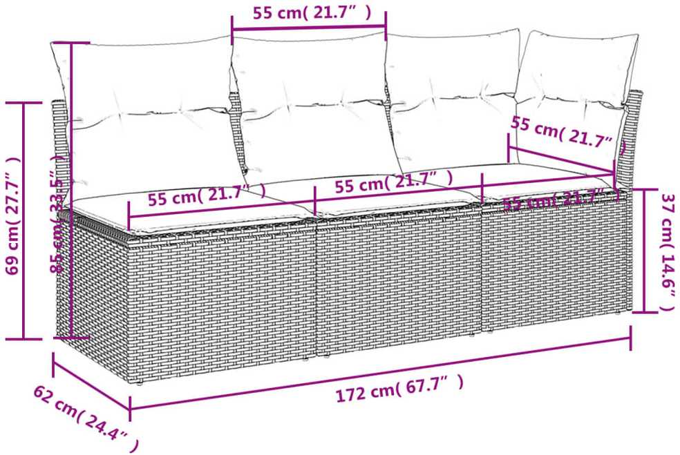 | Sodo sofa | su pagalve Pilka 172 x 62 x 69 cm Poli ratanas