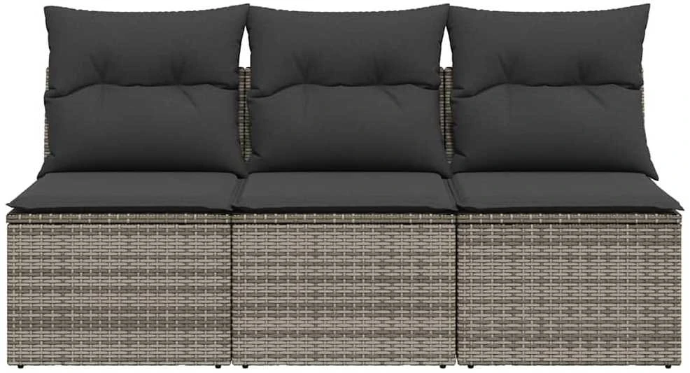 Trivietė sodo sofa su pagalvėlėmis, pilkos spalvos, poliratanas