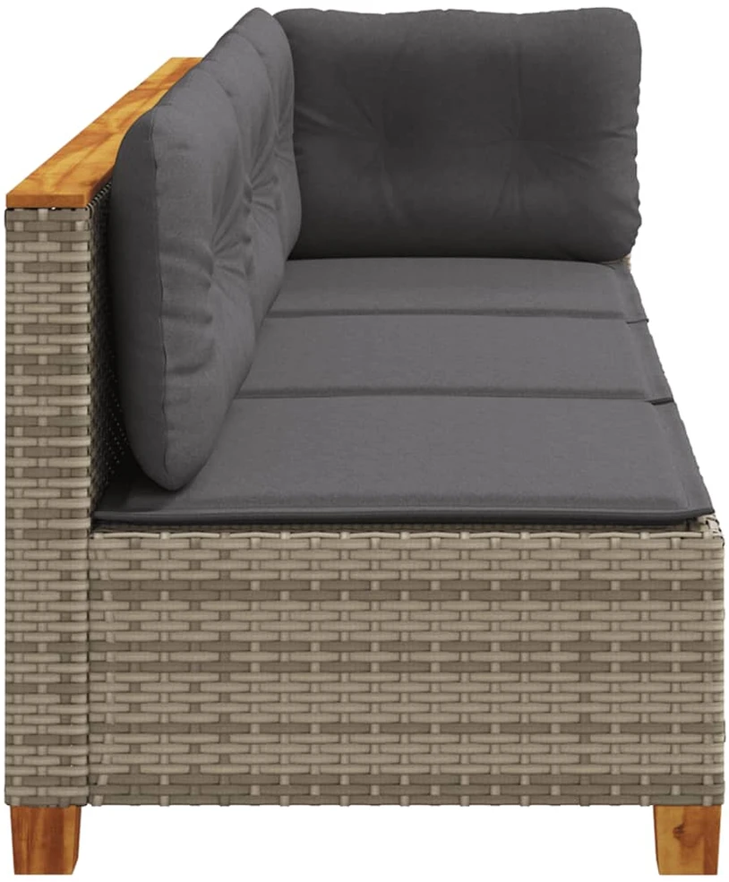 Trivietė sodo sofa su pagalvėlėmis, pilkos spalvos, poliratanas