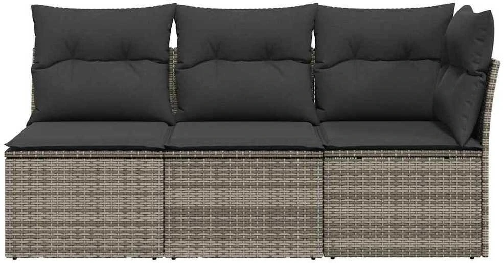 Trivietė sodo sofa su pagalvėlėmis, pilkos spalvos, poliratanas