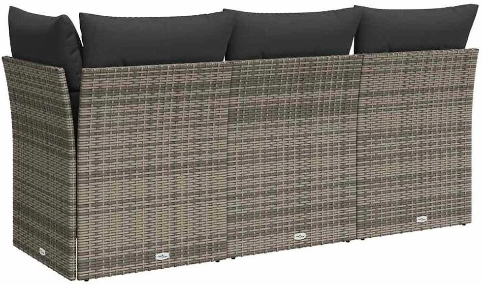 Trivietė sodo sofa su pagalvėlėmis, pilkos spalvos, poliratanas