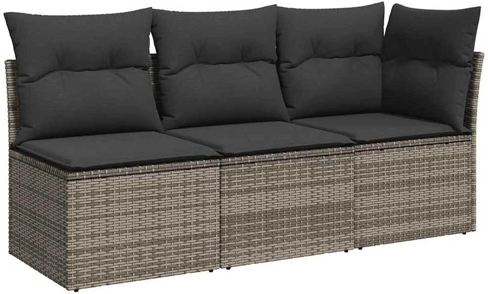 Trivietė sodo sofa su pagalvėlėmis, pilkos spalvos, poliratanas