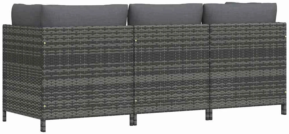 Trivietė sodo sofa su pagalvėlėmis, pilkos spalvos, poliratanas