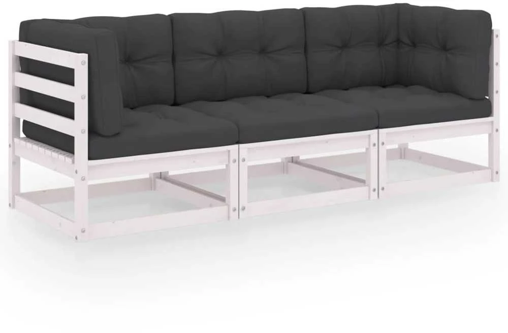 Trivietė sodo sofa su pagalvėlėmis, pušies medienos masyvas