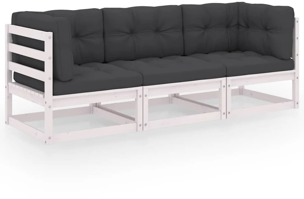 Trivietė sodo sofa su pagalvėlėmis, pušies medienos masyvas