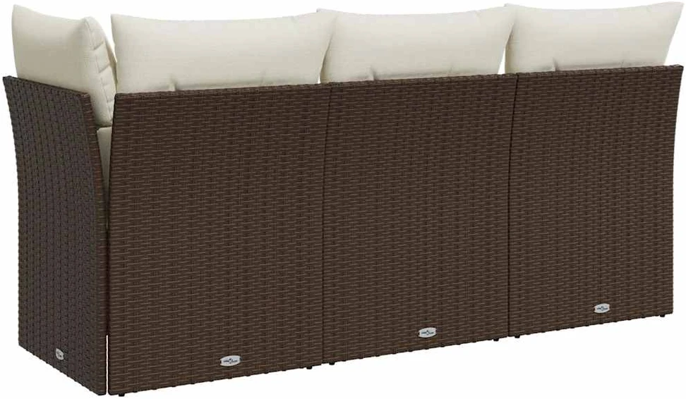 Trivietė sodo sofa su pagalvėlėmis, ruda, poliratanas