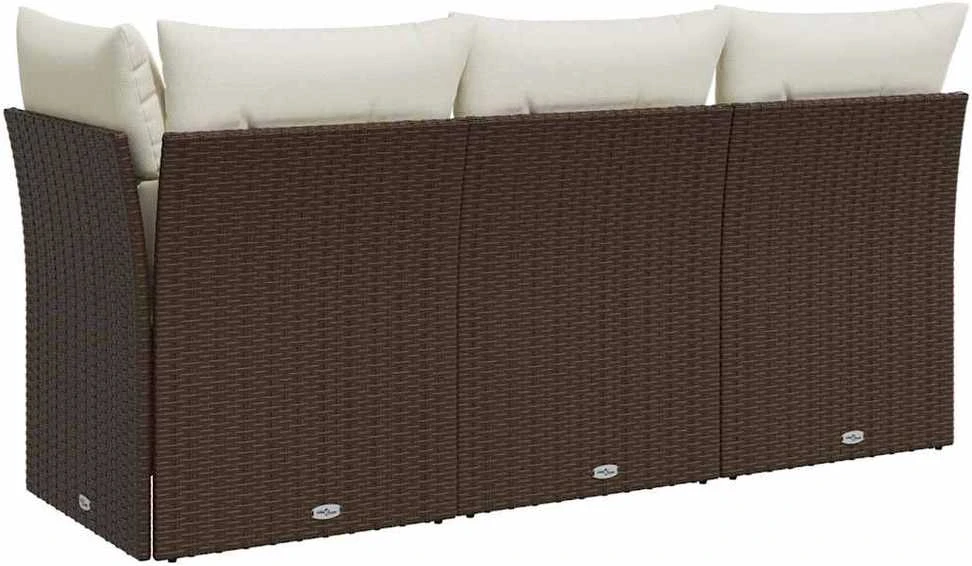 Trivietė sodo sofa su pagalvėlėmis, ruda, poliratanas